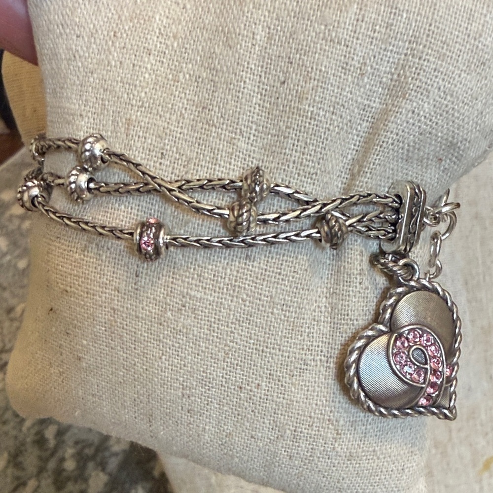 Brighton Breast Cancer Charm Bracelet with Pink Crystal Accents